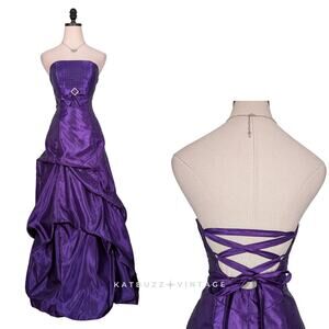 Vintage McClintock Prom Dress Maxi Ball Gown 2 Purple Y2K Corset Glam Strapless